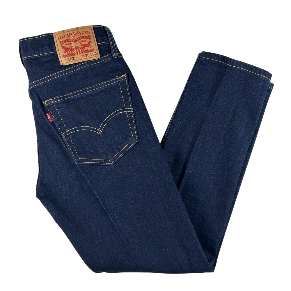 Levis 502 Jeans Mens 30x29 Dark Wash Blue Denim Regular Taper Zip Fly WaterLess